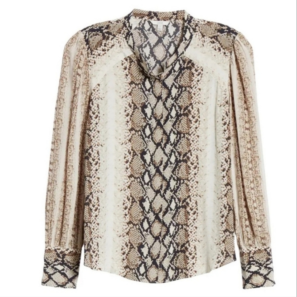Joie Talin Brown & Cream Snakeskin Print Chiffon Blouse Sz M - Picture 16 of 16